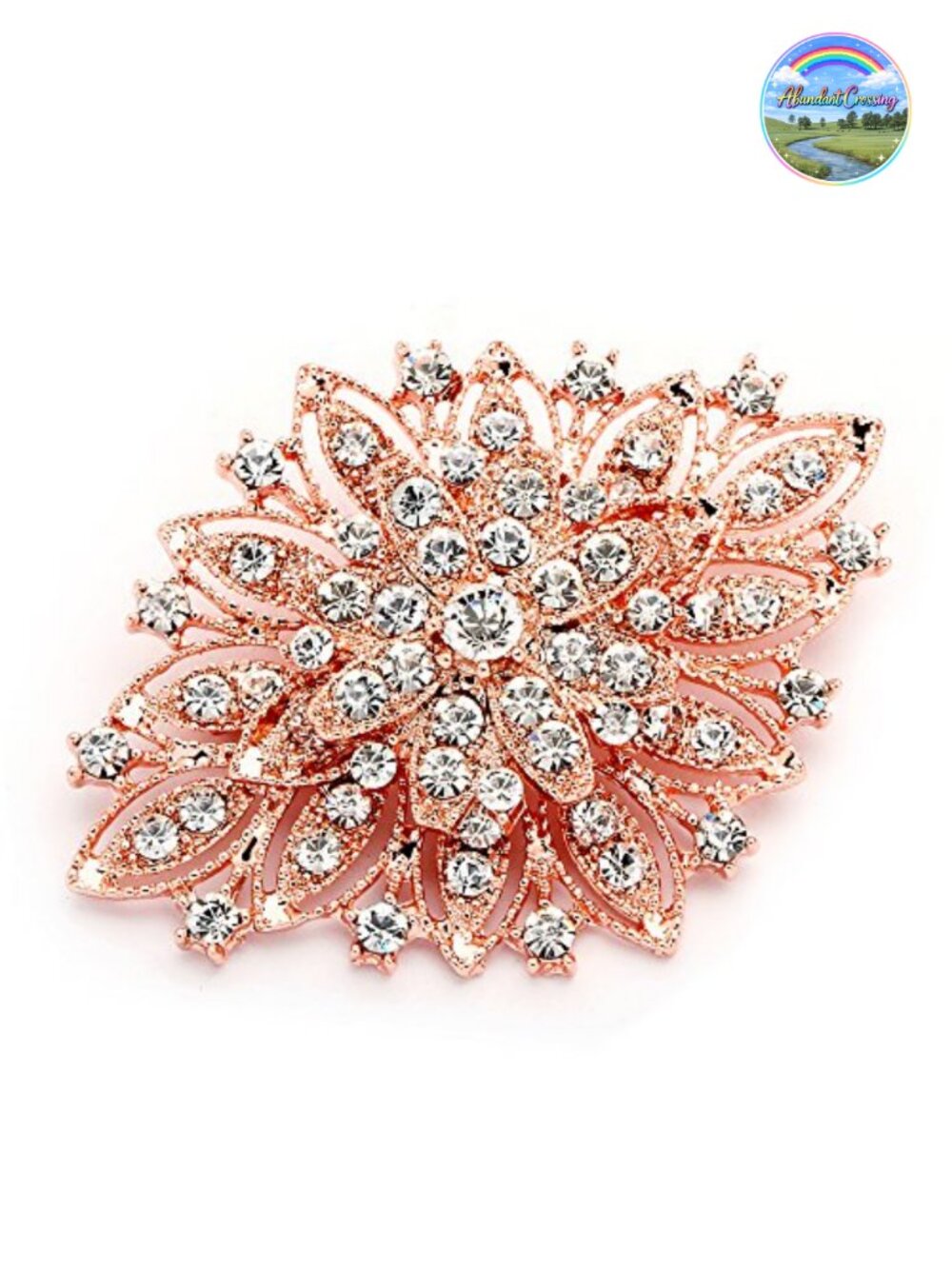 Rose Gold Crystal Bridal Brooch Pin Wedding Formal 14K Plated